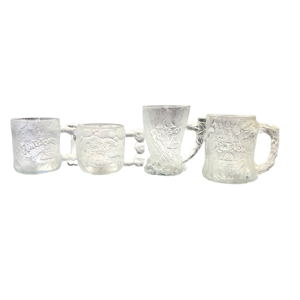 Vintage McDonald's 1993 RocDonalds Flintstones Glass Mugs Cups Complete Set of 4